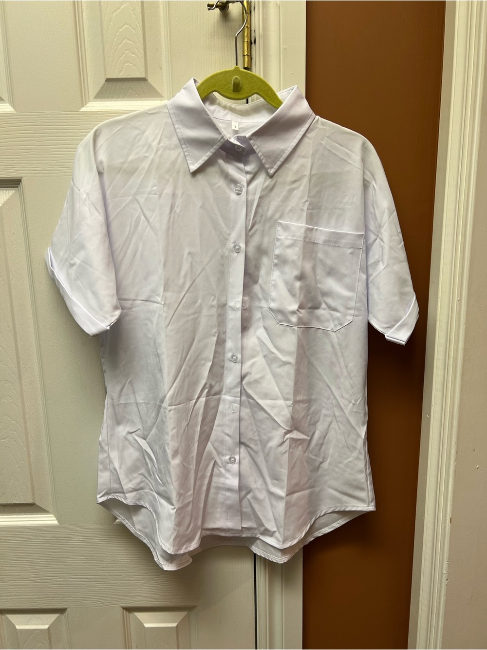 White Short-Sleeve Button-Down Shirt - Casual School Top